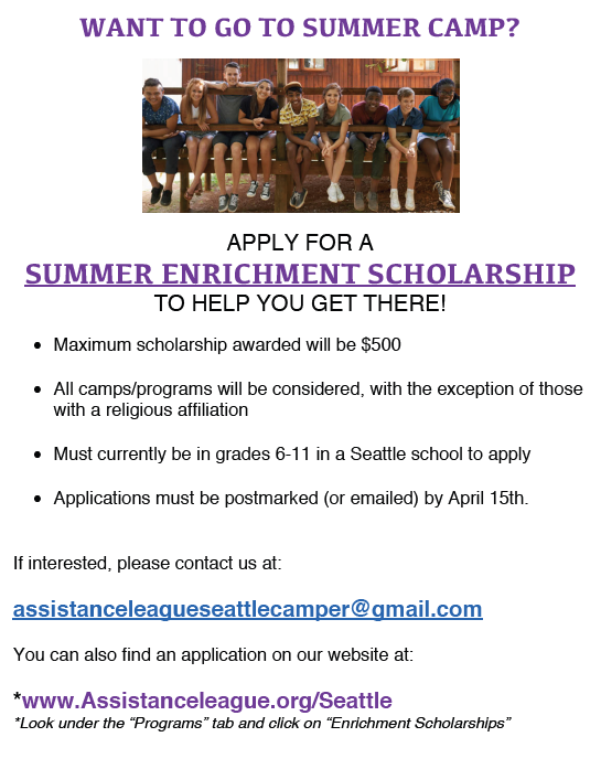 Summer Enrichment Scholarship Assistance League Seattle flyer